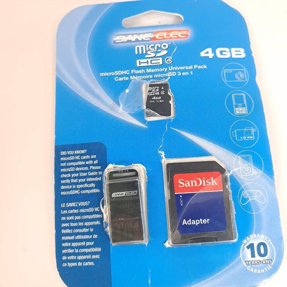 Dane‎ Elec SanDisk adapter MicroSDHC Flash memory 4 GB San Disk Vintage